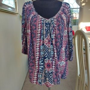 Lucky Brand Boho 3/4 Sleeve Blouse.. Médium